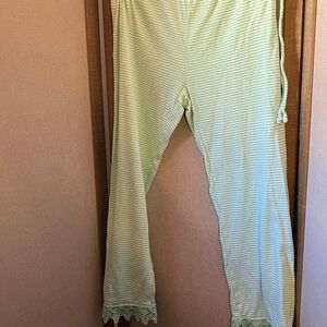 Tart Intimates Green Striped Pajama Pants with Lace Trim Small